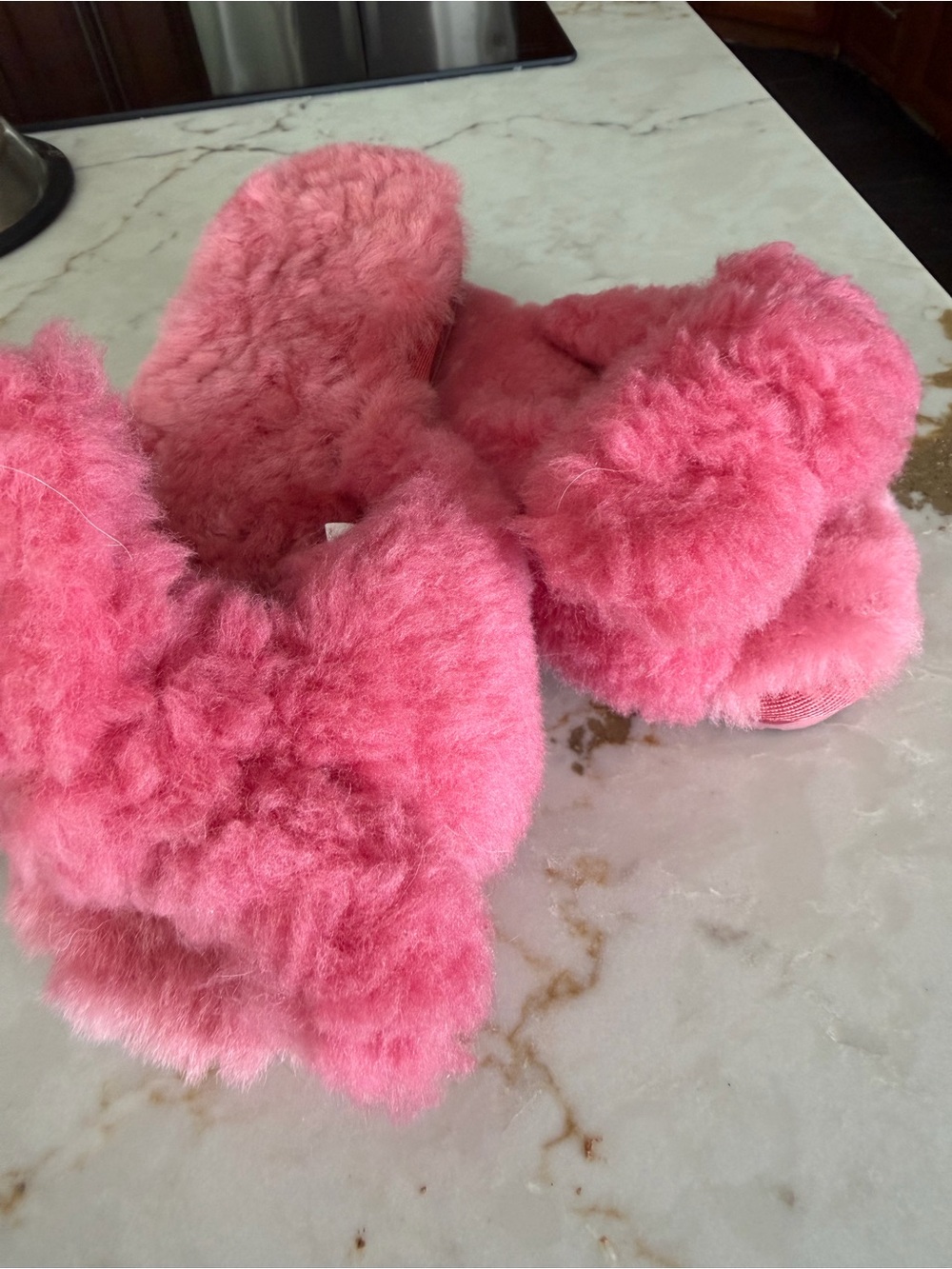 Emu Pink Fluffy Open-Toe Slippers